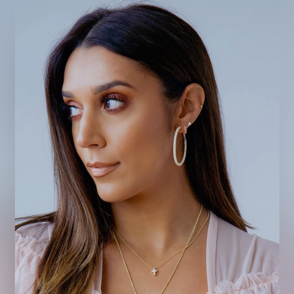 ✨Host Pick✨50mm Pave Hoop Earrings- Rose Gold - Picture 4 of 7